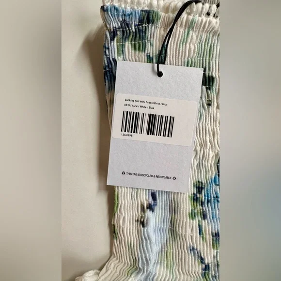 Sunkiss Frill Mini Dress – White/Blue, Size 0 (NWT) - Picture 5 of 6